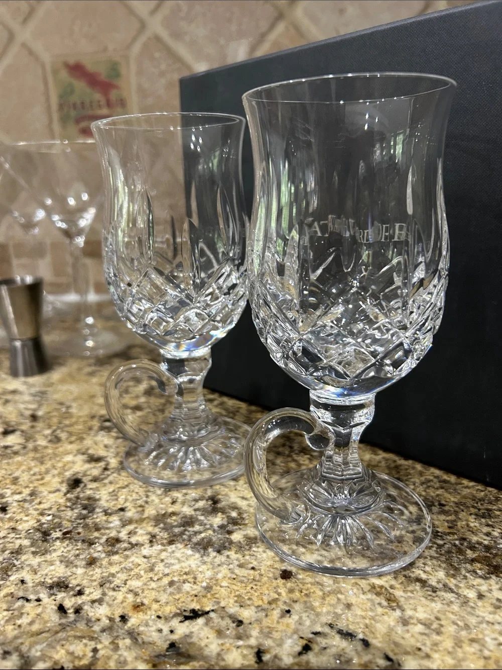 Waterford Clear Crystal Stemmed Goblets with Handle - Set of 2